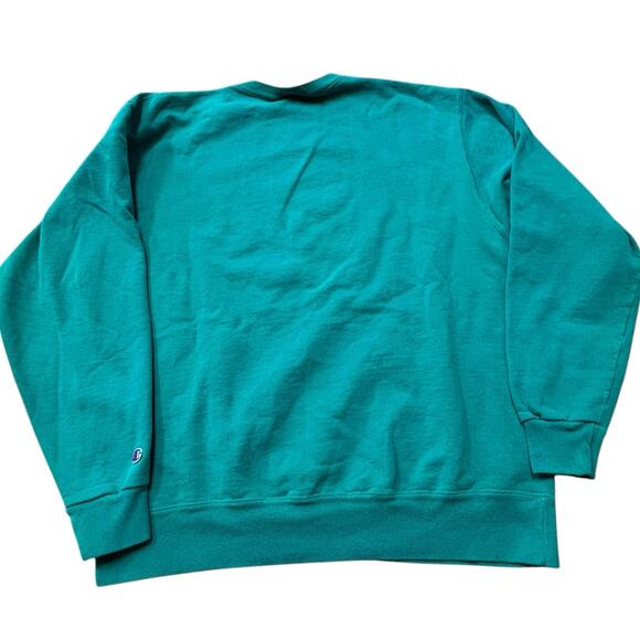 Vintage 90s Champion Teal Blue Green Embroidered Crewneck Sweatshirt Size XL - Picture 2 of 7